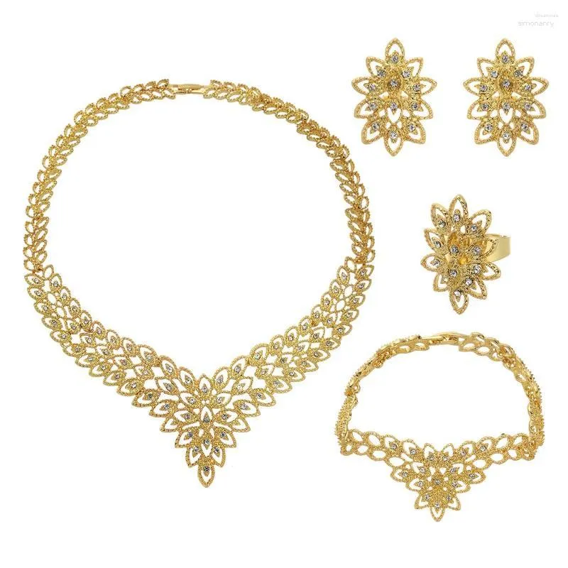 Halskette Ohrringe Set Exquisite Luxus Dubai Gold Farbe Indien Nigeria Afrikanische Große Accessoires Geschenke für Frauen