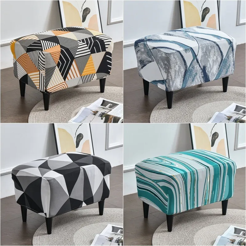 Fodere Sedie Geometry Pouf Covers Spandex Rectangle Poggiapiedi