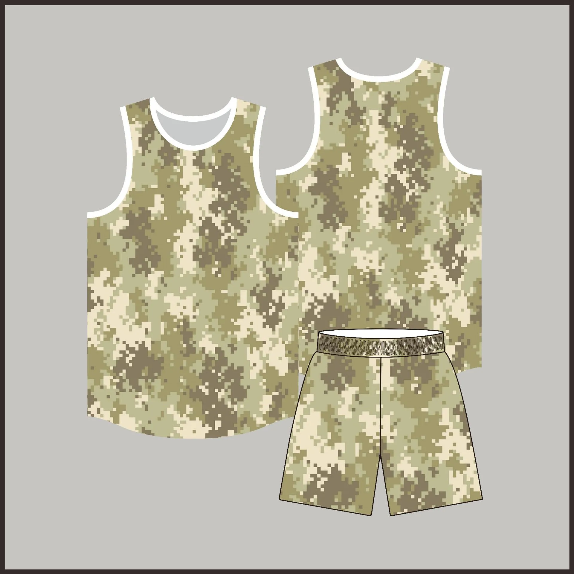 Breathable Quick-Drying Camouflage Basketball Wear Suit Mens Customized College Student Competition Training Uniform Training Camp Sports Je