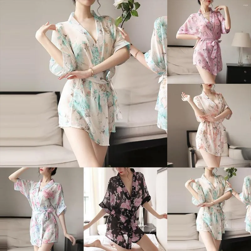 Kadın Pijama Seksi Gecelikler Kadın Iç Çamaşırı Robe Dantel Kimono Bornoz Günaha Mini V Boyun Nighty Bodysuit gece elbisesi 2023
