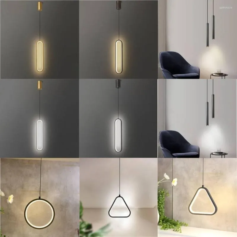 Chandeliers Minimalist Pendant Lamp Black Long Strip For Living Room Wall Decor Nordic LED Hanging Light Small Chandelier