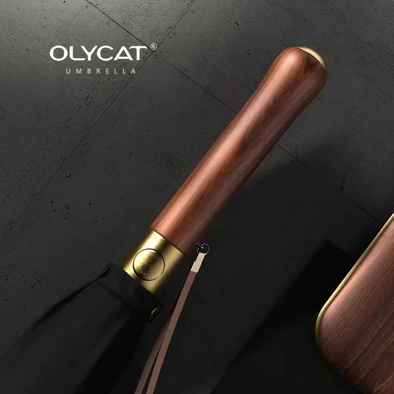 Umbrellas OLYCAT Luxury Mental Wooden Handle Umbrella 112cm Large Long Men Black 16 Ribs Windproof Rain Paraguas Gifts 230626