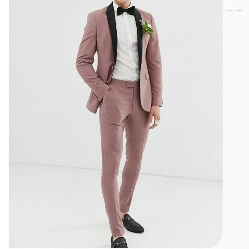 Mäns kostymer män dammiga rosa bröllop män 2023 svart sjal lapel prom brudgum tuxedos dräkt homme blazer 2 bitar terno masculino