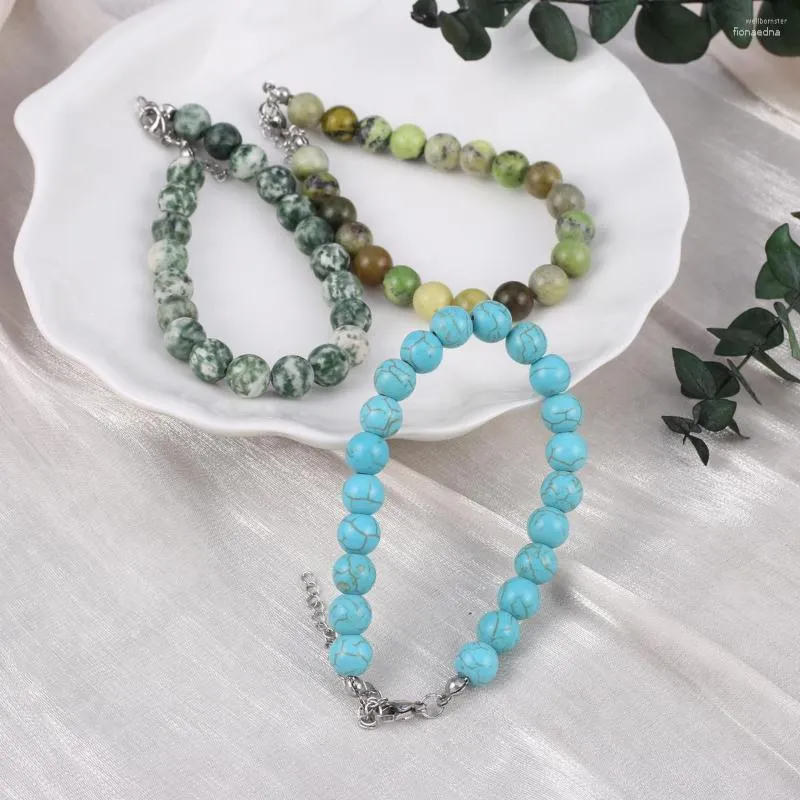 Link Bracelets Bracelet Natural Stone Fluorite/Turquoise/Agates Beads 8 X MM For Birthday Love Romantic Gift Chain Length 18 5 Cm