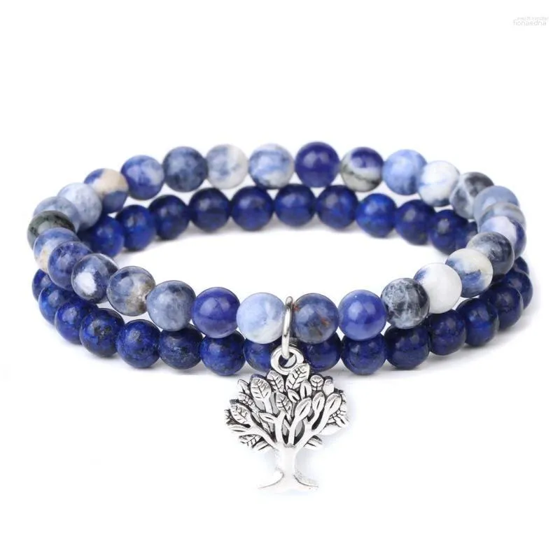 Charm Bracelets Lucky Tree Of Life Pendant For Men 6mm Blue Sodalite Lapis Lazuli Beads Bracelet Set Women Yoga Meditation Jewelry