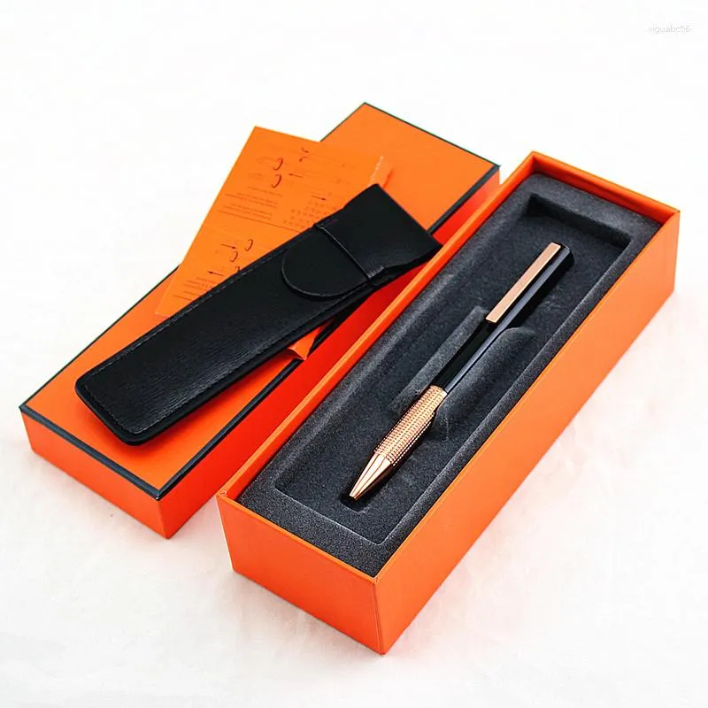 Säljer Luxury Rose Gold Metal Roller Ballpoint Pen Business Men Writing Signature Bag Penns Gift