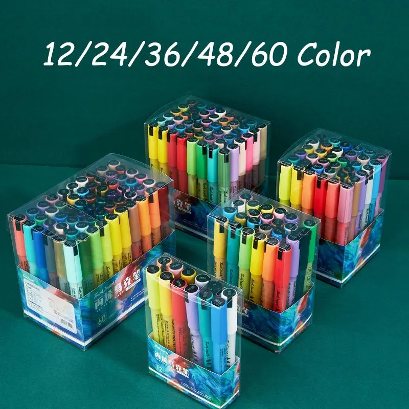 Markers 12/24/36/48/60 kleuren Acrylverf Markers Pen Set voor Rotsschildering Steen Keramiek Glas Hout Canvas Stof Plastic DIY Metaal