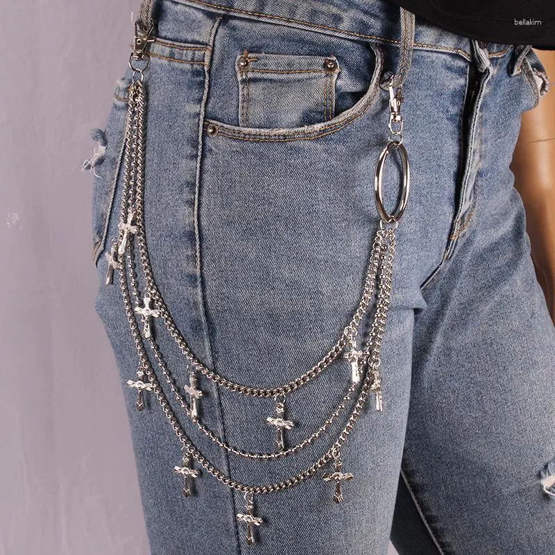 Keychains Hip Hop Multilayer Chain Keychain Trousers Pants For Women Men Trendy Metal Cross Pendant Jeans Pant Jewelry Punk