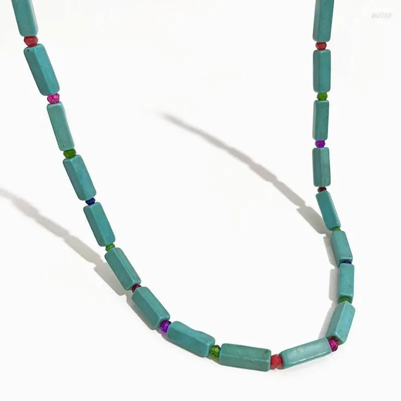 Колье Peri'sBox богемный синий натуральный граненый прямоугольный драгоценный камень ожерелье микс красочные акриловые бусины племенные украшения