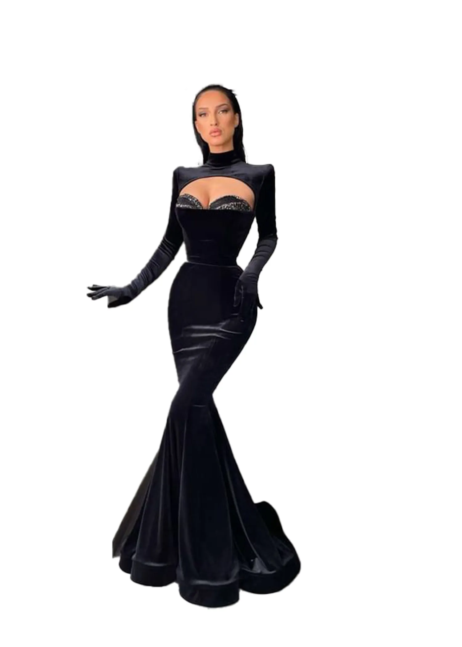 collo alto vestiti di velluto lunghi