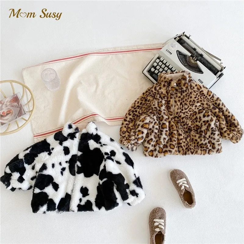 Coat Fashion Baby Girl Boy Leopard Faux Fur Jacket Infant Toddle Child Fleece Lining Winter Spring Clothes Outwear 1 7Y 230627