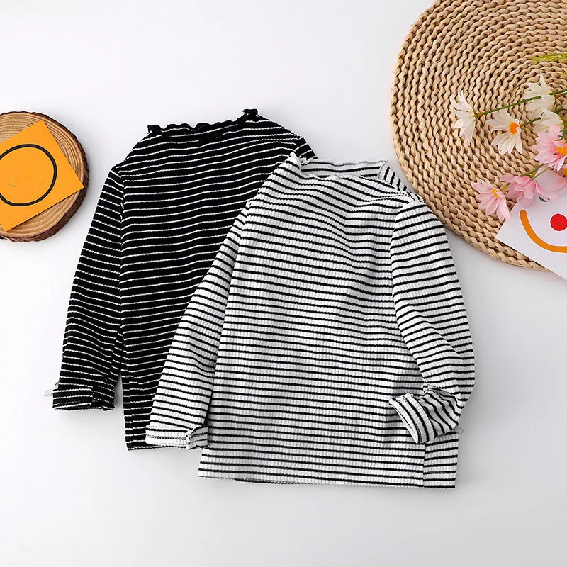 T shirts Girls Children Striped Bottoming Shirt Spring Autumn Clothes Casual Simple Fashion Tees Baby Wear Soft Loose Long Sleeve Top 230626