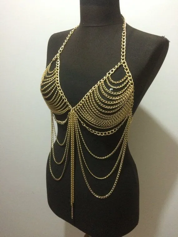 Sexy Gypsy Belly Chain Harness Bra Fashionable Body Jewelry For