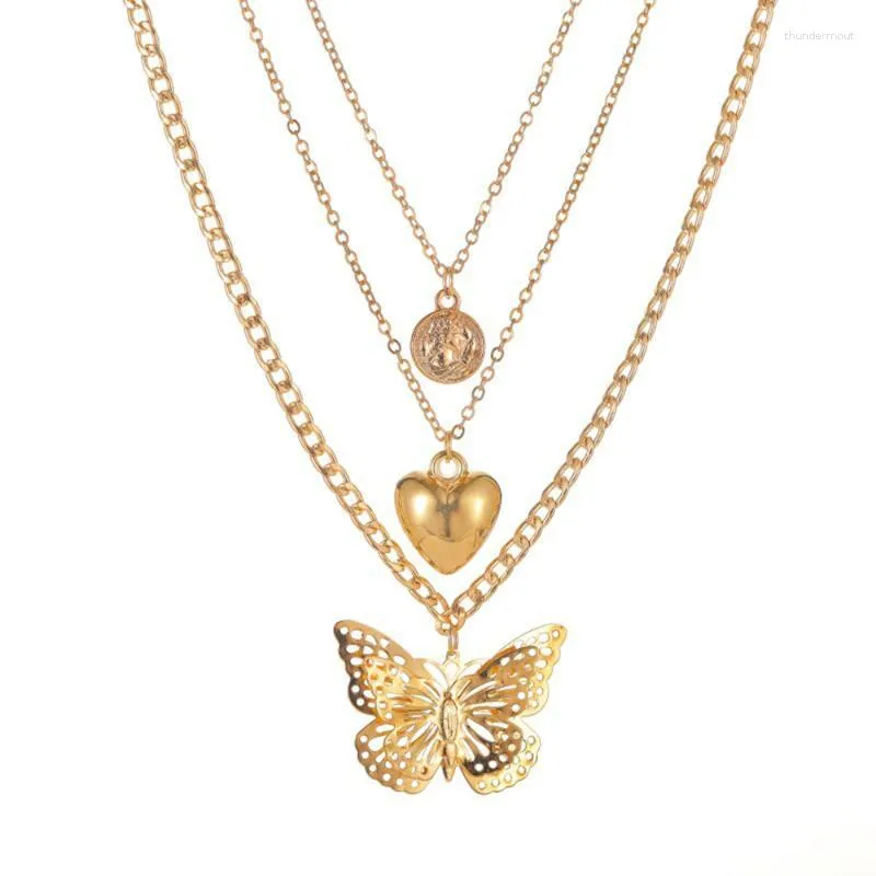 Chaînes Modyle Papillon Déclaration Colliers Pendentifs Femme Sautoirs Collier Vague D'eau Chaîne 24K Or Jaune Rempli Chunky Bijoux