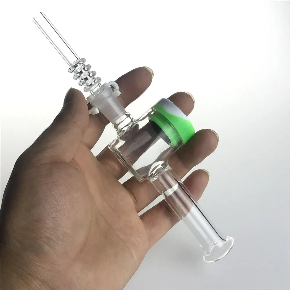 New 7.5 Inch Glass Nectar Collector with 10mm 14mm Quartz Tips Keck Clip 10ML Silicone Container Reclaimer Nector Collector Kit for Smoking