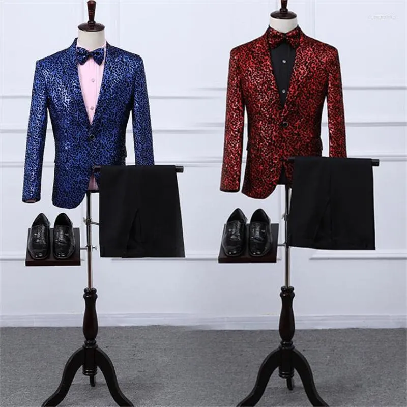 Abiti da uomo Uomo Uomo Blazer leopardato Giacche da abito da sposa Sprint Paillettes Costumi di scena sottili Spettacoli serali Abiti da discoteca Ropa