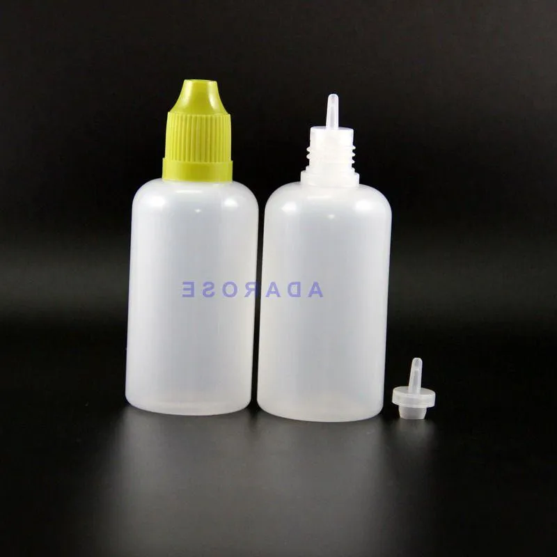 50 ML Lot 100 Stuks Hoge Kwaliteit Plastic Dropper Flessen Met Kindveilige Caps en Tips Veilige E sigaret Knijpfles lange tepel Tlbxp