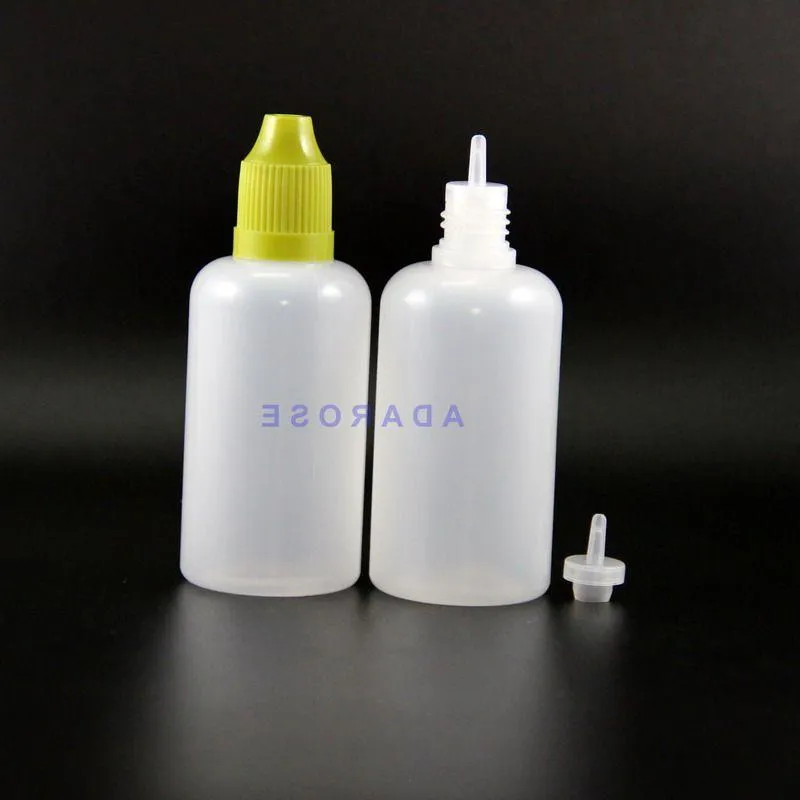 50 ML Lot 100 Pcs Flacons compte-gouttes en plastique de haute qualité avec bouchons et embouts à l'épreuve des enfants Safe E cig Squeeze Bottle long mamelon Tlbxp