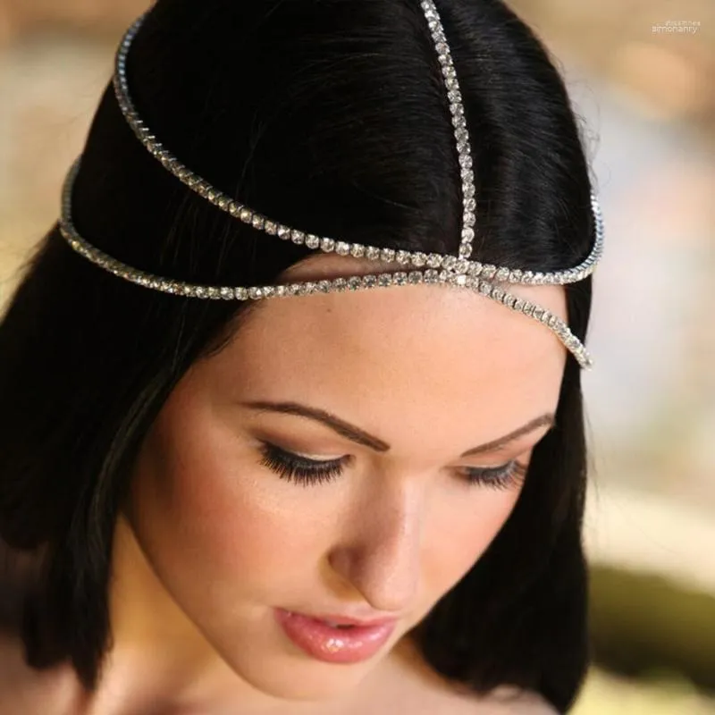 Hårklipp elegant strass Multi-lagers brud bröllopskedja pannband för kvinnor lyxiga kristallhuvud huvudstycke smycken