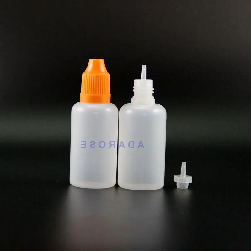 30 ml 100 PCSチャイルドプルーフキャップとヒントを備えたプラスチック製のドロッパーボトル絞り可能な長い乳首は、e cig xhrplにすることができます