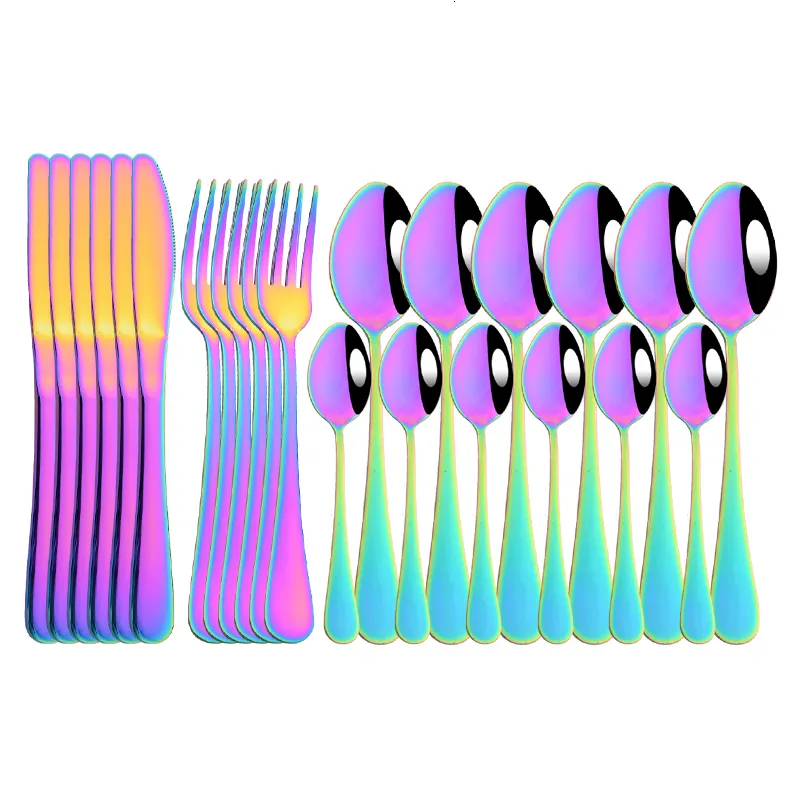 Dinnerware Sets Rainbow Tableware Set Stainless Steel 24pcs Knife Fork Coffee Spoon Cutlery Western Dinner Flatware Gift Box 230627