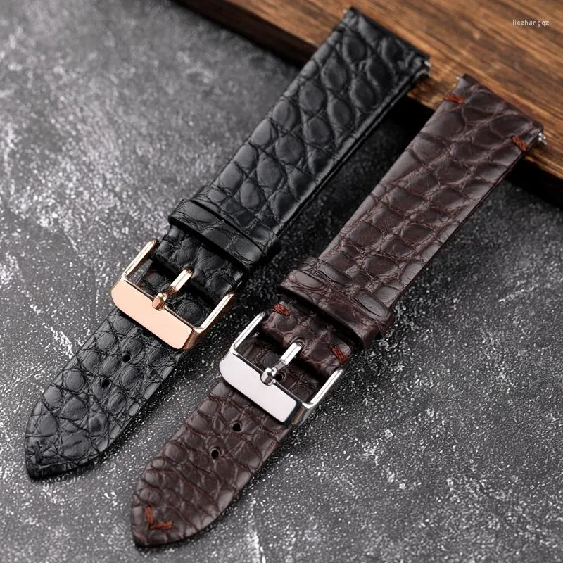 Watch Bands Alligator Slim Style Watchband Vintage 18 19 20 21 22MM Black Leather Men's Genuine Strap