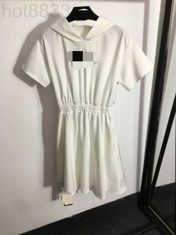 Runway Dresses Designer 2023 Dress Spring Summer Brand Same Style Empire Hooded Short Sleeve White Black Womens Fashion G0NZ