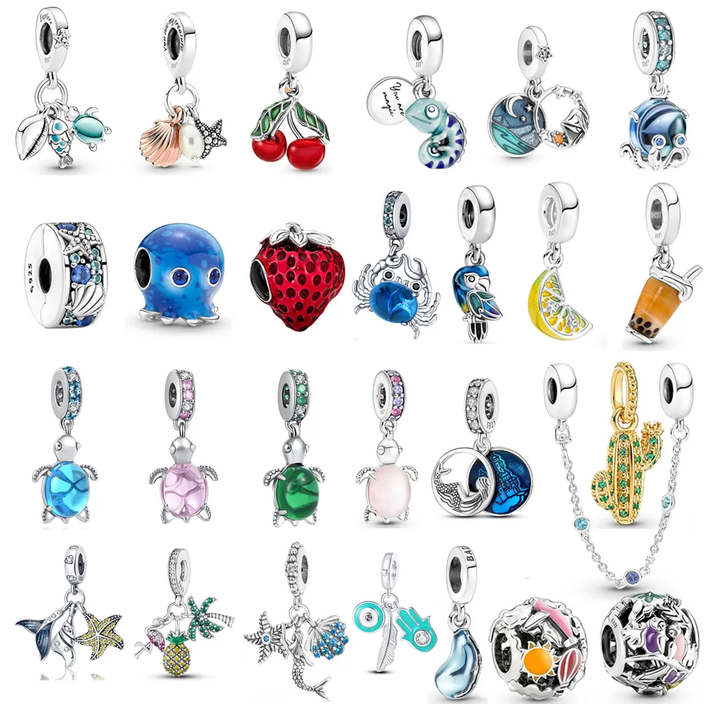 New 925 Sterling Silver Dangle Charm New Original Silver Color Ocean series Turtle Octopus Crab Bead Fit Pandoraer Charms Bracelet DIY Jewelry Accessories
