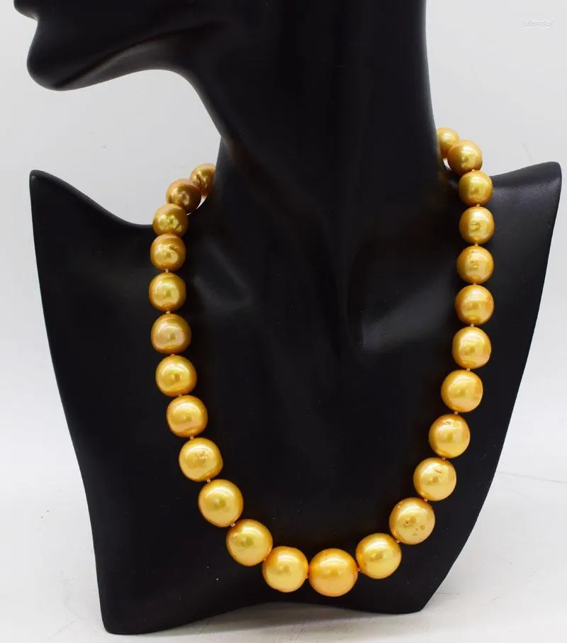 Kedjor sötvatten pärla gyllene nära runda 12-16mm edasion halsband 18 tum stor storlek grossist pärla natur gåva rabatt för kvinna fppj