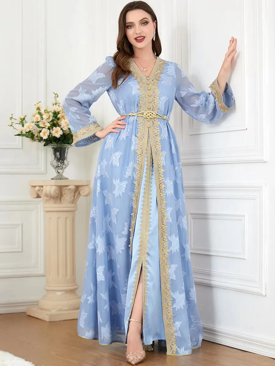 Sky Blue Plus Size Lace Abaya Kaftan Muslim Formal Evening Gown Set With  Crystal Appliques Elegant Two Piece Dubai Prom Dress From Weddingpromgirl,  $169.98 | DHgate.Com