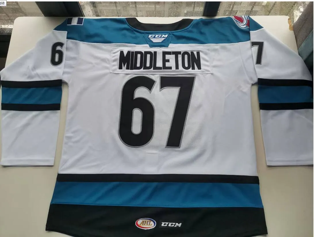 College Hockey Wears Photos physiques AHL Colorado Eagles 67 Keaton Middleton Hommes Jeunes Femmes Vintage High School Taille S-5XL ou n'importe quel maillot avec nom et numéro