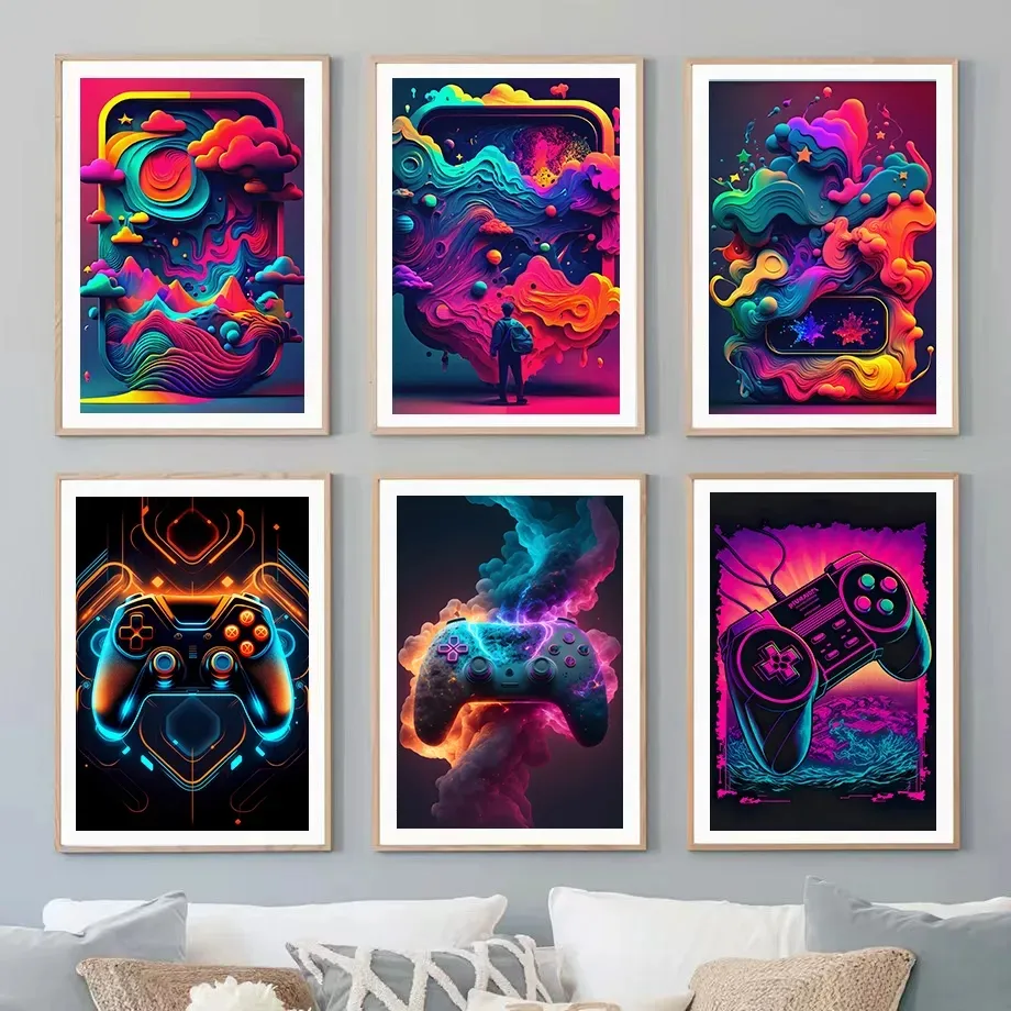 Gamepad Coloré Punk Toile Peinture Neon Gamer Contrôleur Art Image Cool Gaming Mur Art Photo Pour Salon Décor À La Maison Chambre Peinture Décorative Cuadro w01