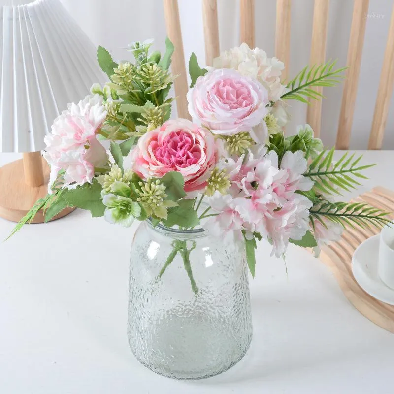 Flores decorativas 5 ramos artificiales de peonías boda hogar pografía decoración manillar pequeño rosa