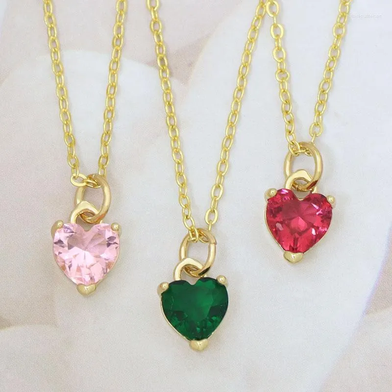 Collane con ciondolo Crystal Green Rose Pink Stone Love Heart per catene da donna con piccoli gioielli di moda Regali di compleanno per ragazze