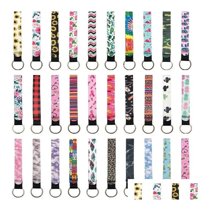 Party Favor 112 Design Neoprene Wristlet Keychains Lanyard Serape Prints Strap Band Split Ring Key Chain Holders Hand Wrist Keychain Dhq4G