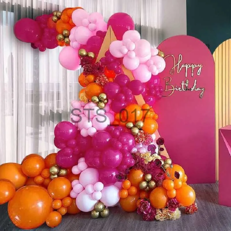 Hangers Racks 136pieces Rose Pink Orange Metallic Gold Balloon Garland Arch Kit Baby Shower Birthday Wedding Valentine's Day Party Decorations X0710