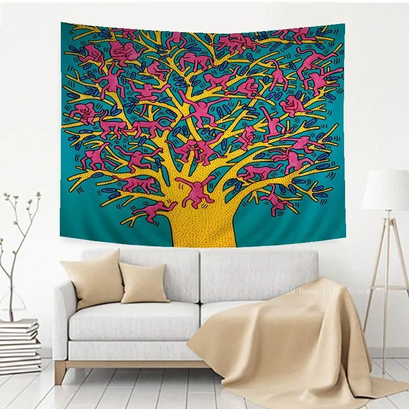 Harings Colorful Cartoon Tree Of Life Tapestry Keiths Work Hippie Bohemian Home Decoration And Japanese Divination 230626 From Wai09 8.49 DHgate.Com