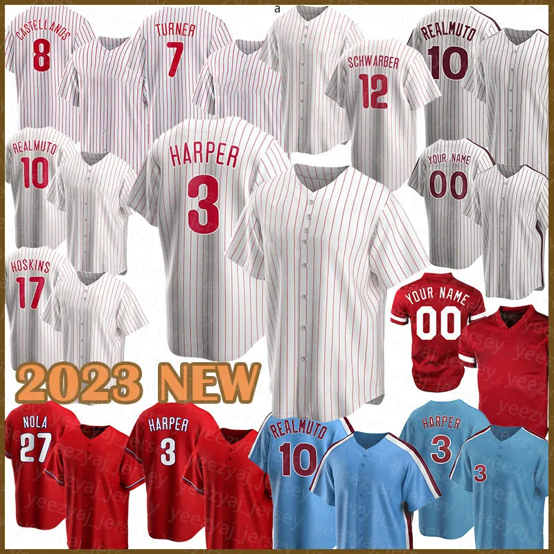 2023 New Baseball Jersey 3Bryce 7 Trea Turner 16 Brandon Marsh Harper Kyle Schwarber Zack Wheeler Nick Castellanos Ranger Suarez Baseball Jerseys