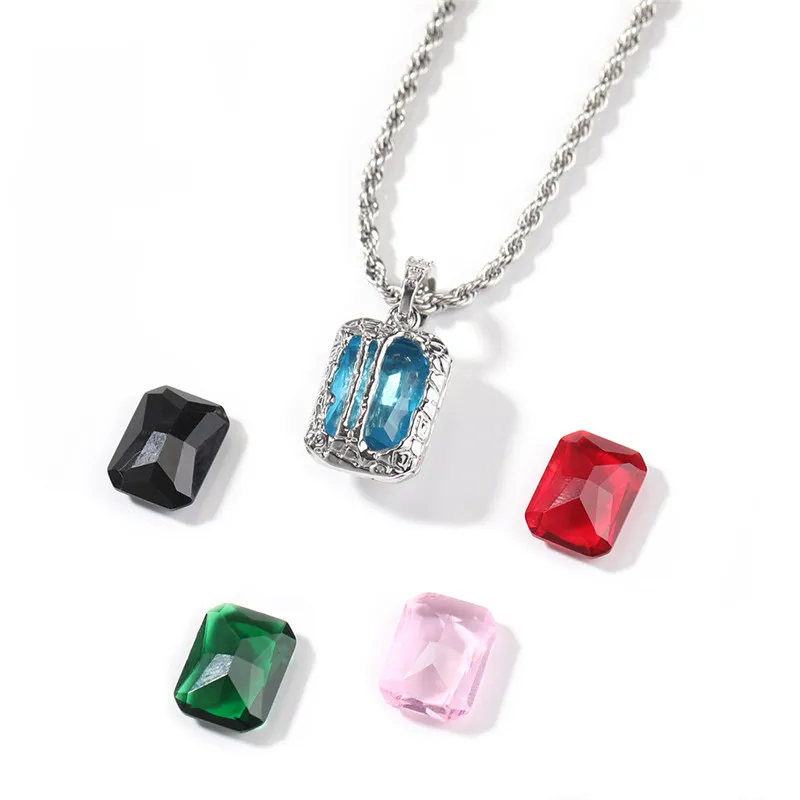 Hip Hop Flip Color Gemstone Pendant Necklace Copper Silver Trendy Brand Men's Necklace