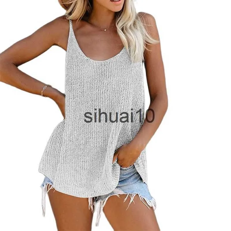 Women's T-Shirt Sexy Knitted Tops for Women Loose Camis Patchwork Streetwear Women Cothing Fashion Tops Sleeveless T Shirt Summer Beachwear Vest J230627