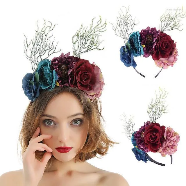 Pinces à cheveux mode bohème couronnes diadème De Flores couleur Rose fleur crâne bandeau Halloween princesse couronne accessoires