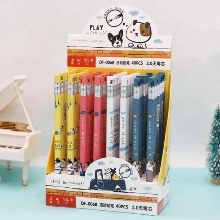 Pennor 40 datorer/Lot Cartoon Animal Dog Mechanical Pencil Söt 2,0 mm Ritning Skrivande Automatiska Pen School Office Supplies