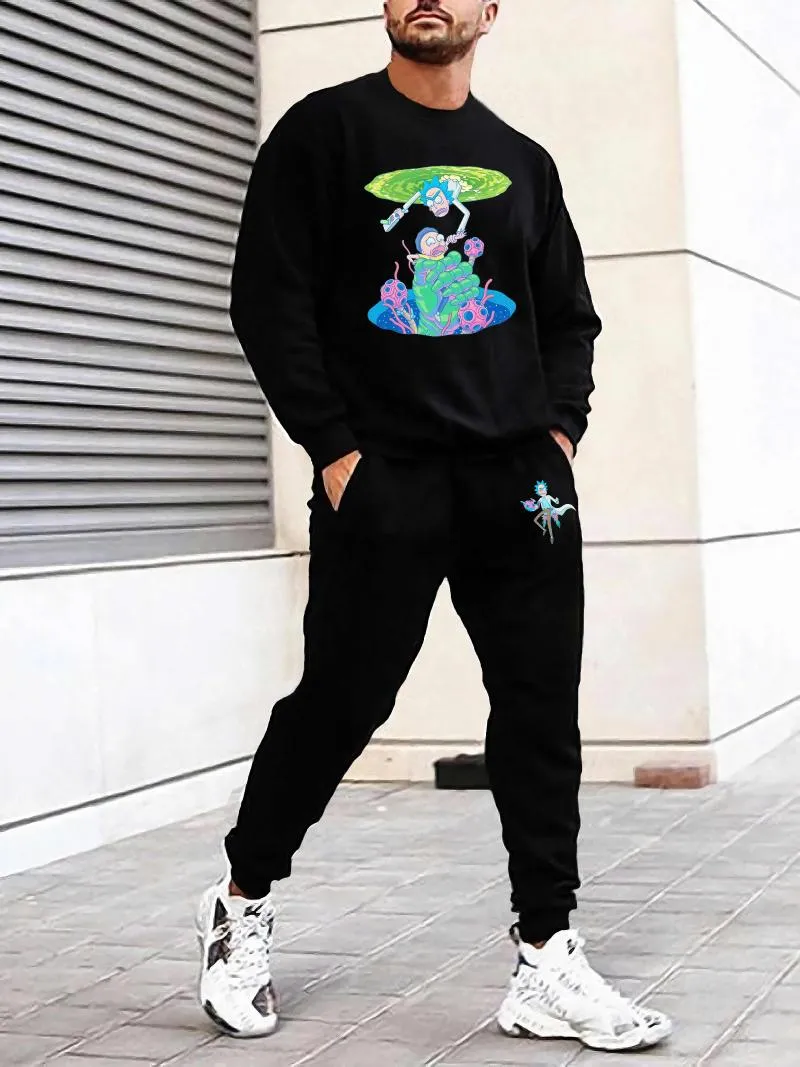 Survêtements pour hommes 2pcs Survêtements décontractés Cartoon Anime Print Sweatshirts Pantalons de survêtement à cordon