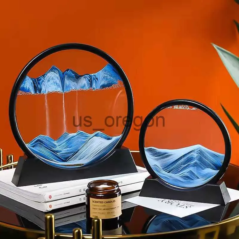 Przedmioty dekoracyjne Figurki Sandscape Płynąca Klepsydra 3D Ruchomy piasek Sztuka Obraz Figurki Prostokąt Okrągły Szklany Wystrój Pokoju Domu Dekoracyjne Figurki