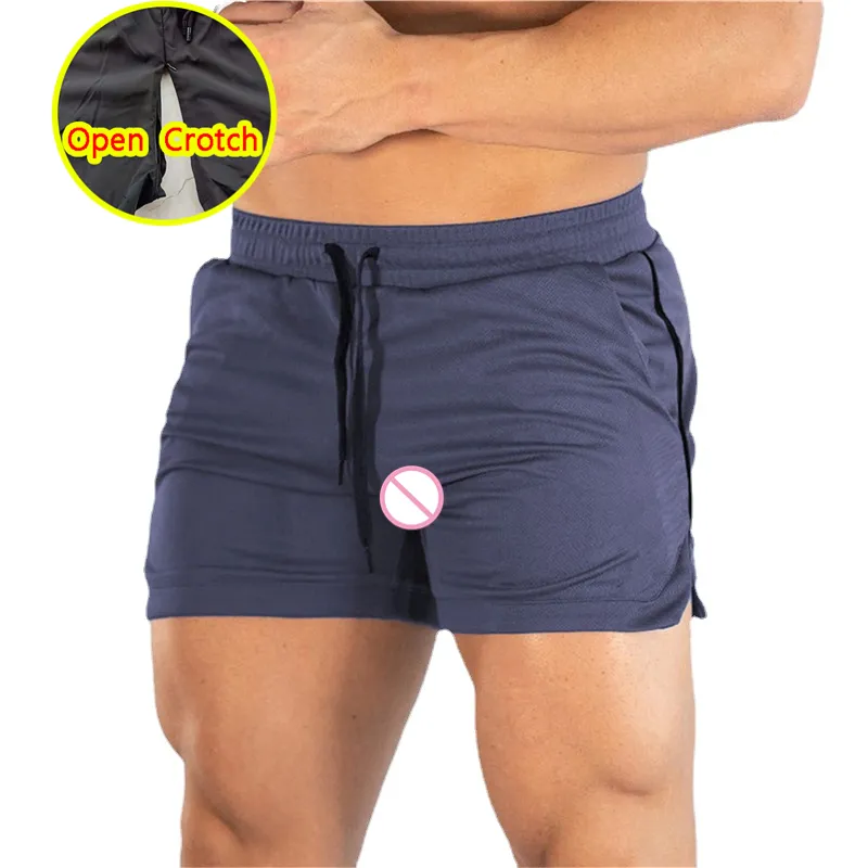 Homme ouvert entrejambe pantalon Sexy Short de course sport Jogging Fitness sans entrejambe Mini pantalon Gay sexe en plein air jean caché fermeture éclair