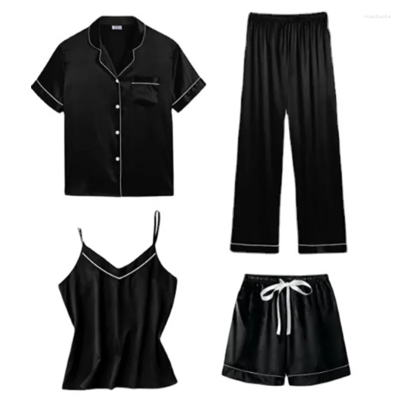 Damen-Trainingsanzüge, 4-teilig, Nachtwäsche-Set, Pyjama für Frauen, Kunstseide, Fleck, Nachtwäsche, modisch, bequem, sexy, Sling-Shorts, bedruckt, Zuhause