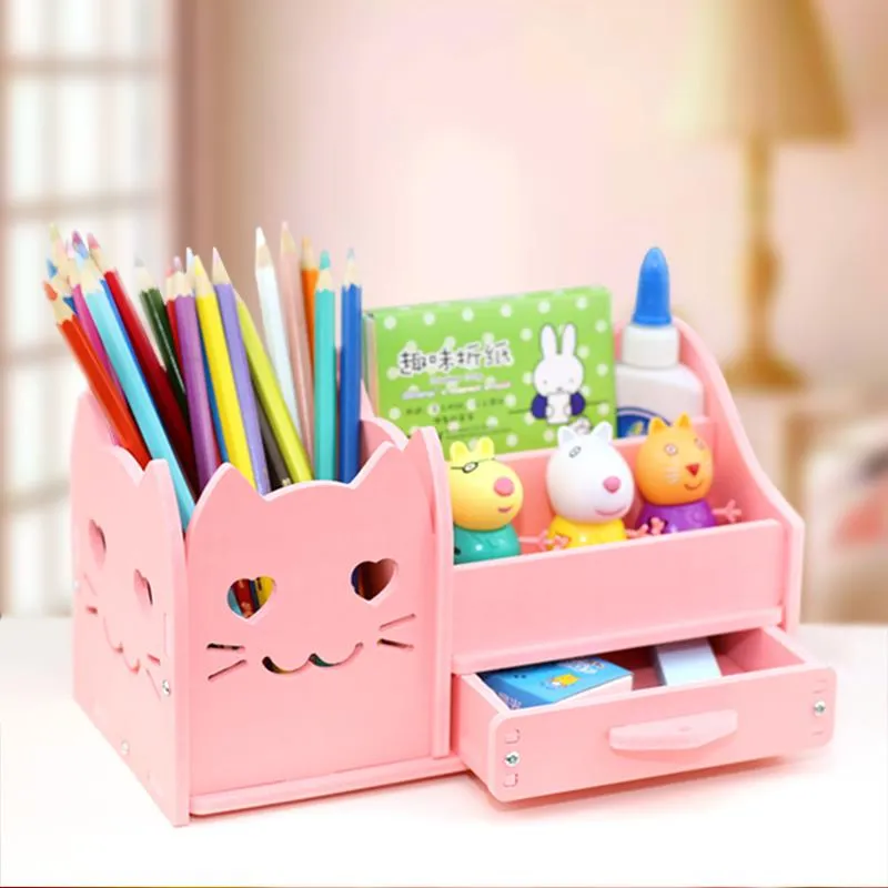 Holders Multifunction 4 Grid Desktop Pen Holder Office School Stationery Storage Case Wood Box Desk Pen Pencil Organizer Phone Holder