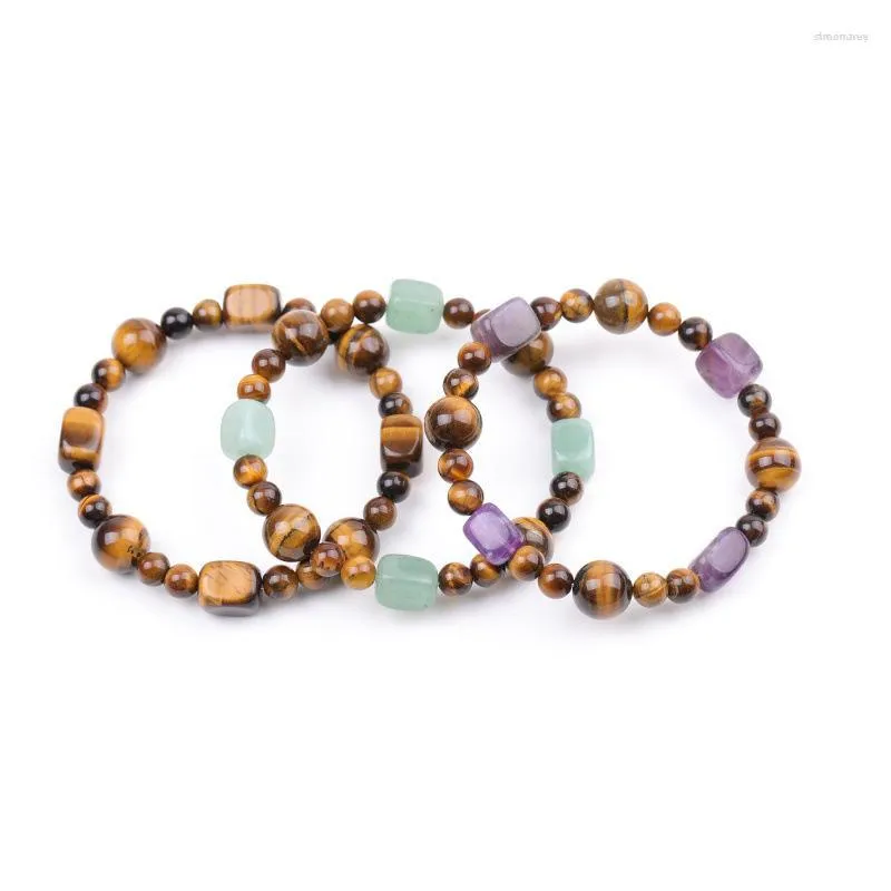 Strand 6pcs Reiki Healing Natural Crystal Stone Bracelet Irrégulier Rock Gravel Amethyst Aventurine 6mm 10mm Tigers Eye Bracelet perlé