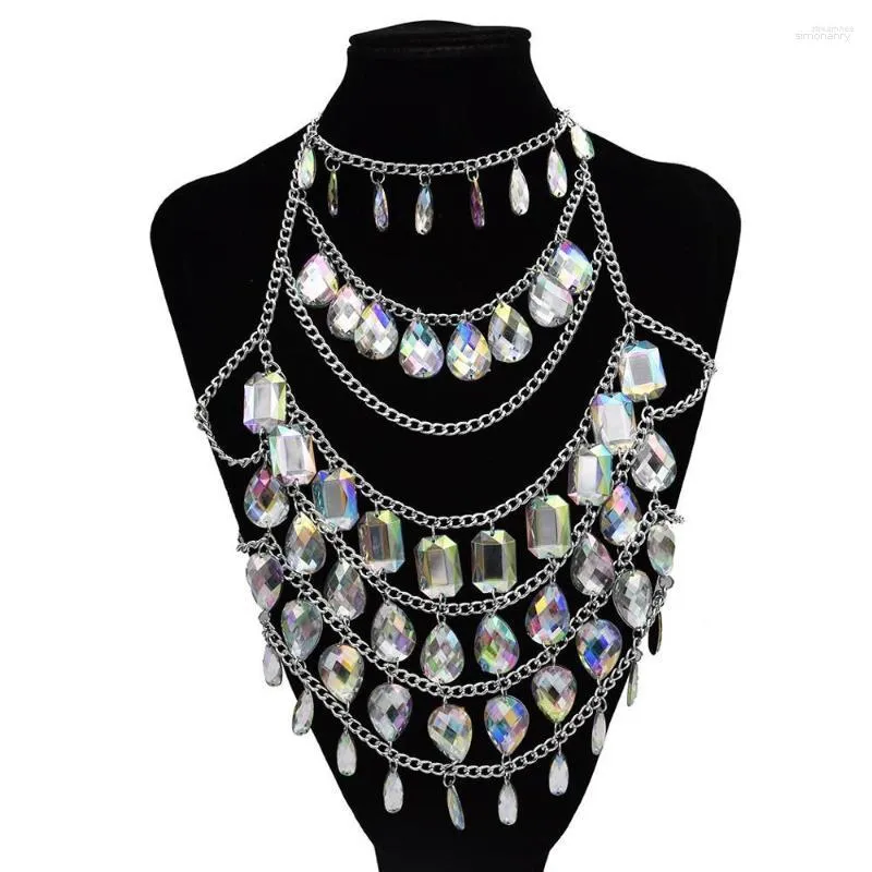 Collier boucles d'oreilles ensemble grand cristal gland ceinture taille chaînes corps femmes Sexy soutien-gorge harnais tour de cou danse déclaration ventre chaîne