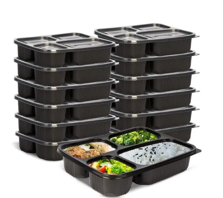 400 Teile/los Einweg Mahlzeit Prep Container 4 Fach Lebensmittel Lagerung Box Mikrowelle Sicher Lunch-boxen Großhandel